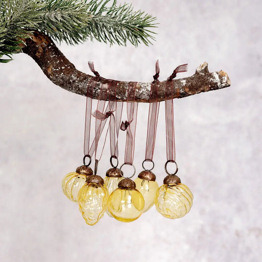 Handcrafted Christmas Handcrafted 1" Mixed Design Glass Ornaments 6 pc Retro - The Primitive Pineapple Collection