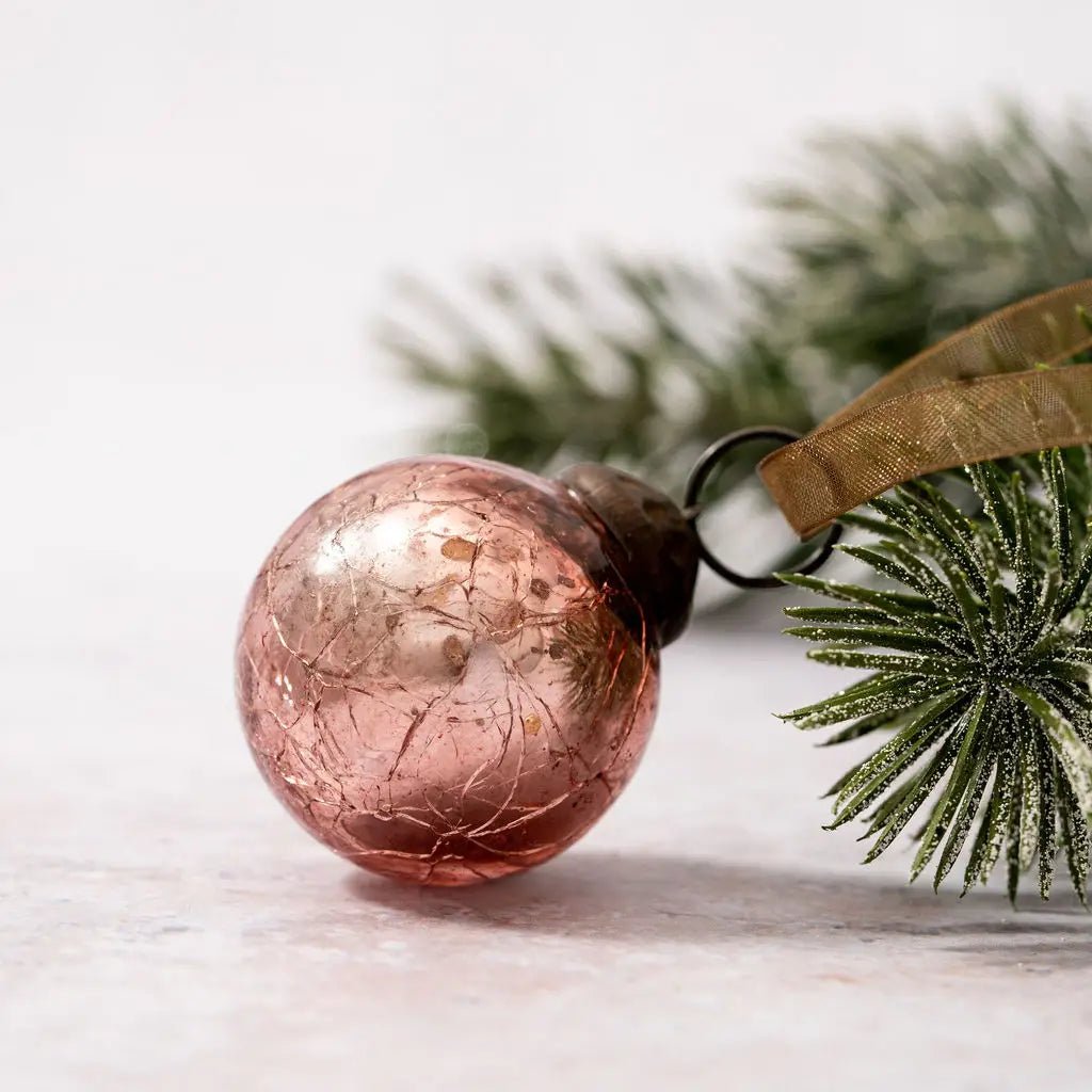 Christmas Handmade 6 pc Small 1" Crackle Glass Ball Ornaments Vintage /Retro Look - The Primitive Pineapple Collection