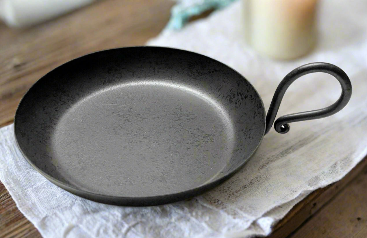 Primitive Country Rustic Wrought Iron Candle Pan With Handle 2 sizes - The Primitive Pineapple Collection