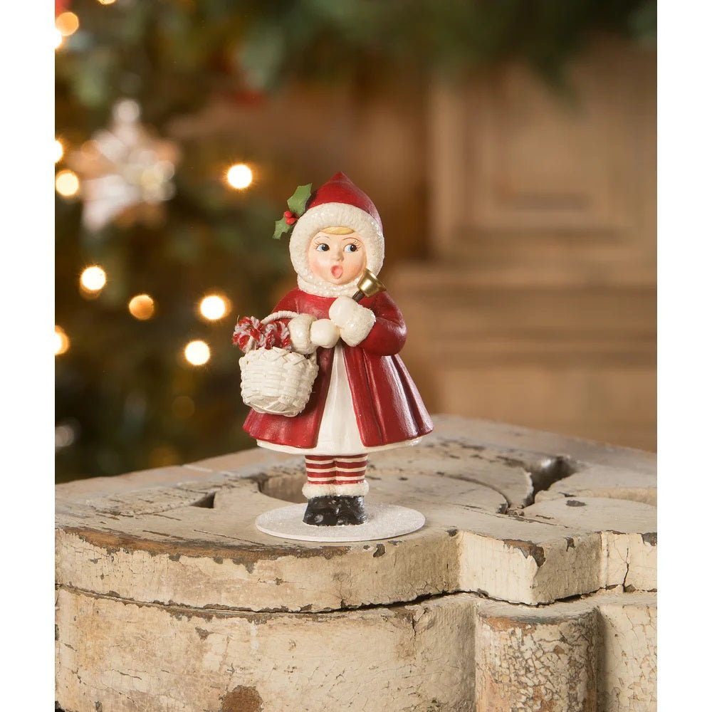 Bethany Lowe Christmas Little Caroling Lucy with Bell TD2152 - The Primitive Pineapple Collection