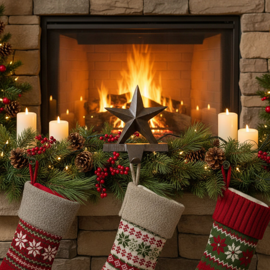Primitive Christmas Black Iron Star Stocking Holder/ Hanger - The Primitive Pineapple Collection