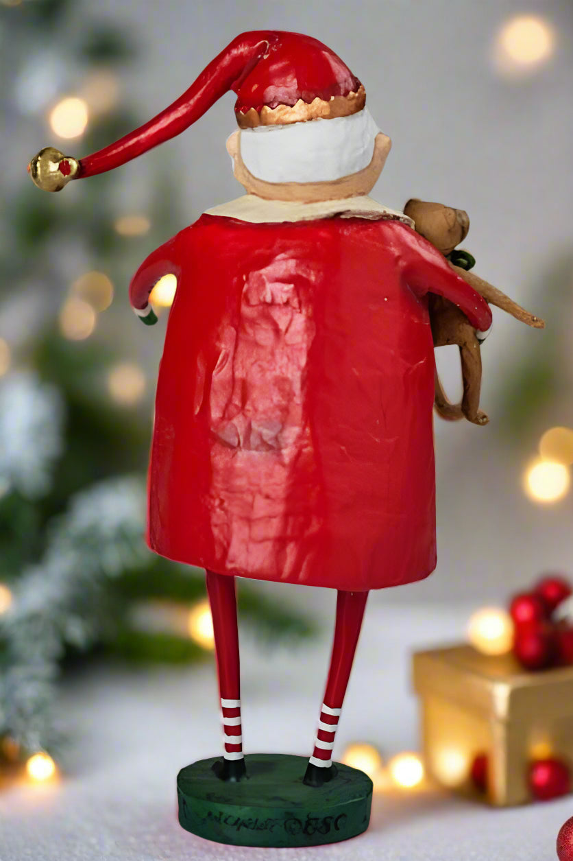 Christmas Cheer Santa w/ Teddy Bear Figurine Lori Mitchell 23449 - The Primitive Pineapple Collection