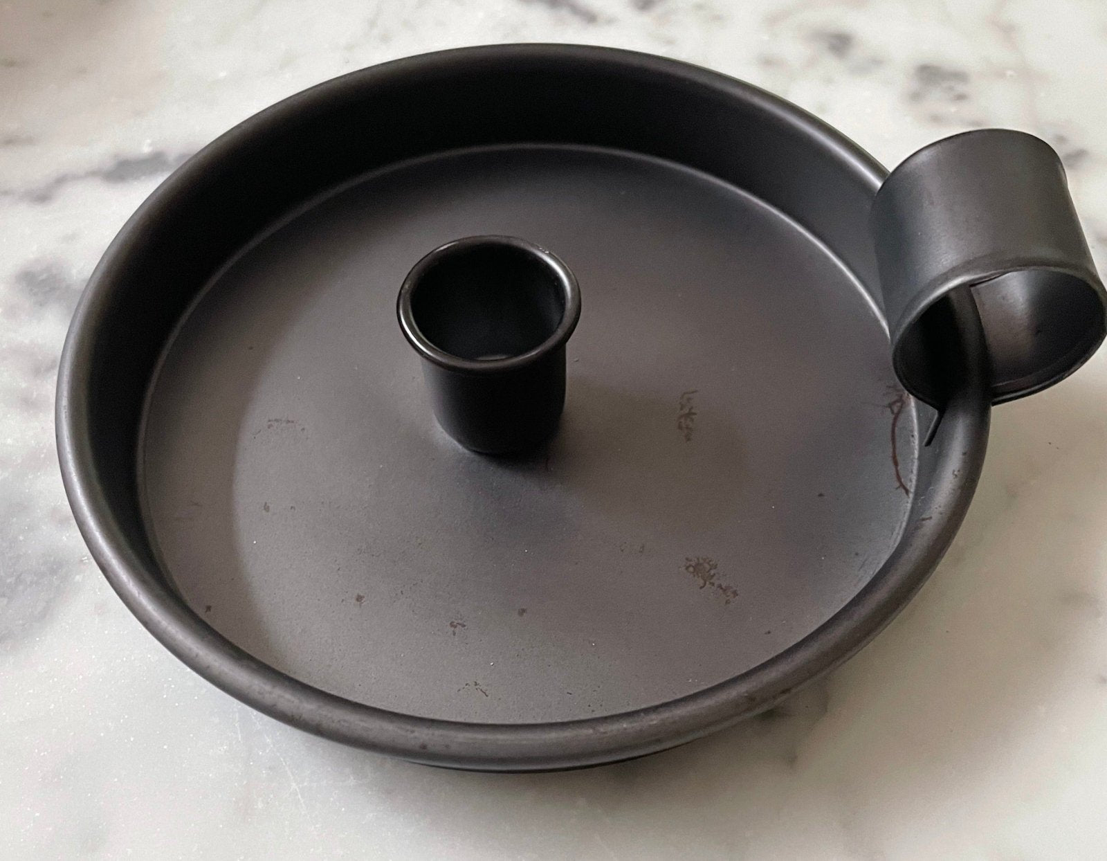 Primitive Farmhouse 5" Black Metal Taper Candle Pan with Thumb Ring - The Primitive Pineapple Collection