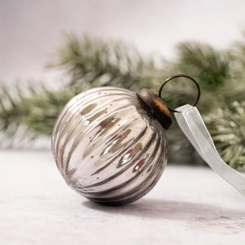 Christmas Handmade 2" Medium Ribbed Glass Christmas Ball Ornaments - The Primitive Pineapple Collection