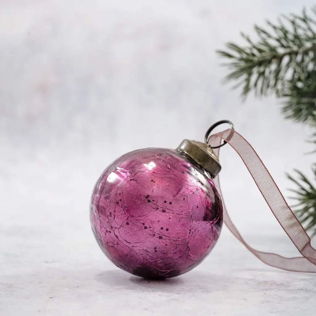 Christmas Handcrafted 2"Vintage Look Glass Ball Ornament - The Primitive Pineapple Collection