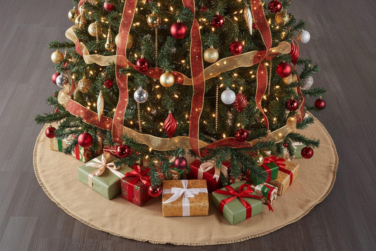 Christmas Holiday Yuletide Burlap Tan Tree Skirt 48" - The Primitive Pineapple Collection