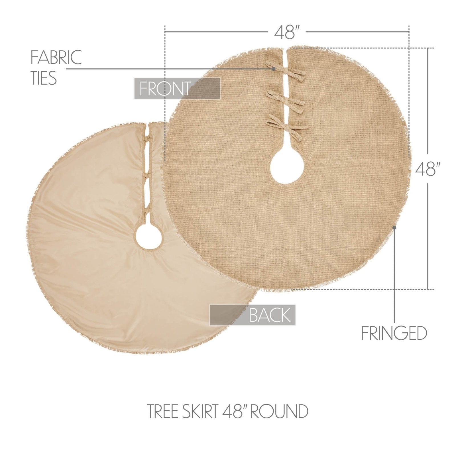 Christmas Holiday Yuletide Burlap Tan Tree Skirt 48" - The Primitive Pineapple Collection