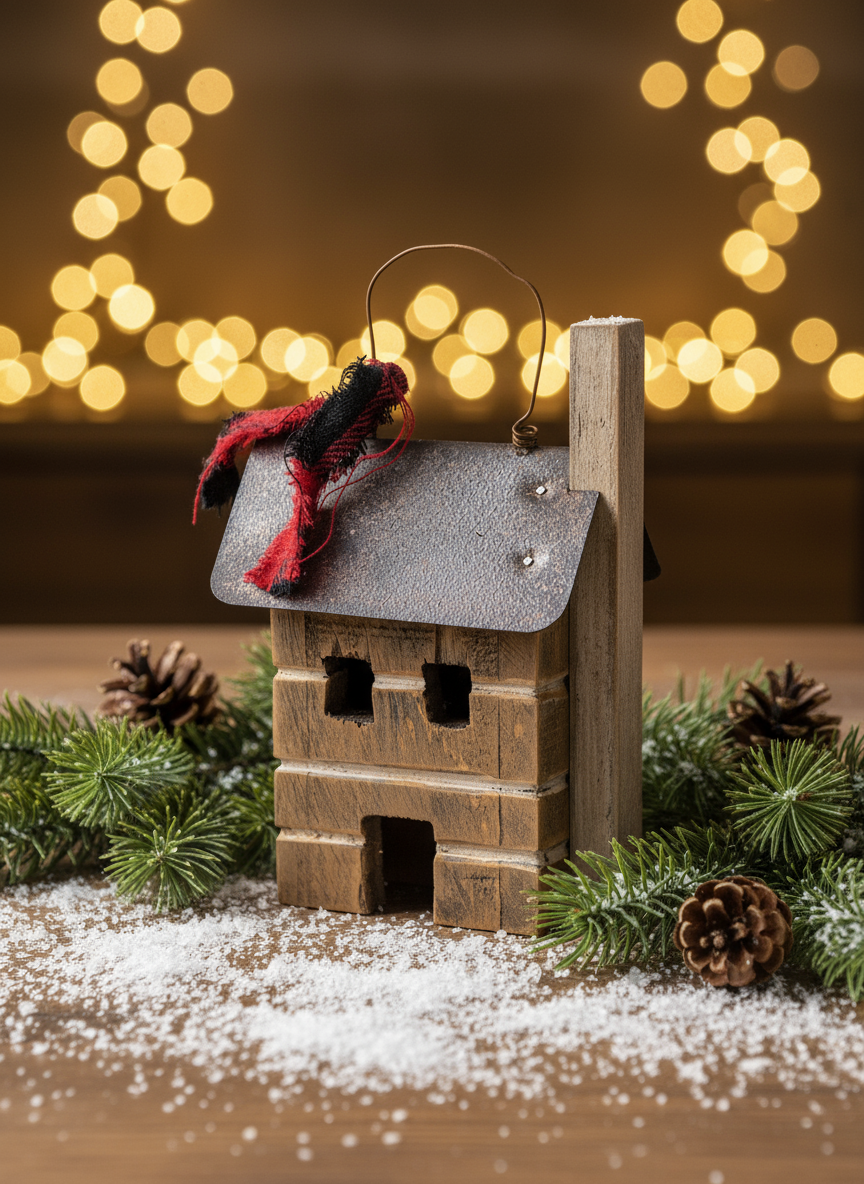 Primitive Rustic Farmhouse Wood Town Cabin Ornament - The Primitive Pineapple Collection