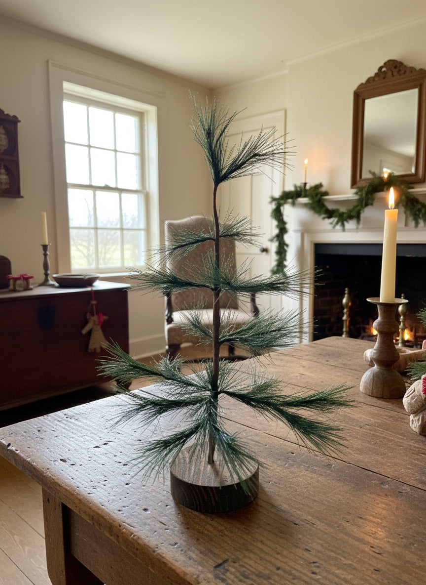 Christmas Holiday 12" Primitive Feather Tree w/ Wood Base - The Primitive Pineapple Collection