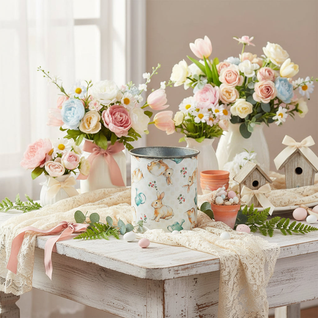 Primitive Farmhouse Vintage Look Bunny Metal Can Spring/Easter/Crafts - The Primitive Pineapple Collection