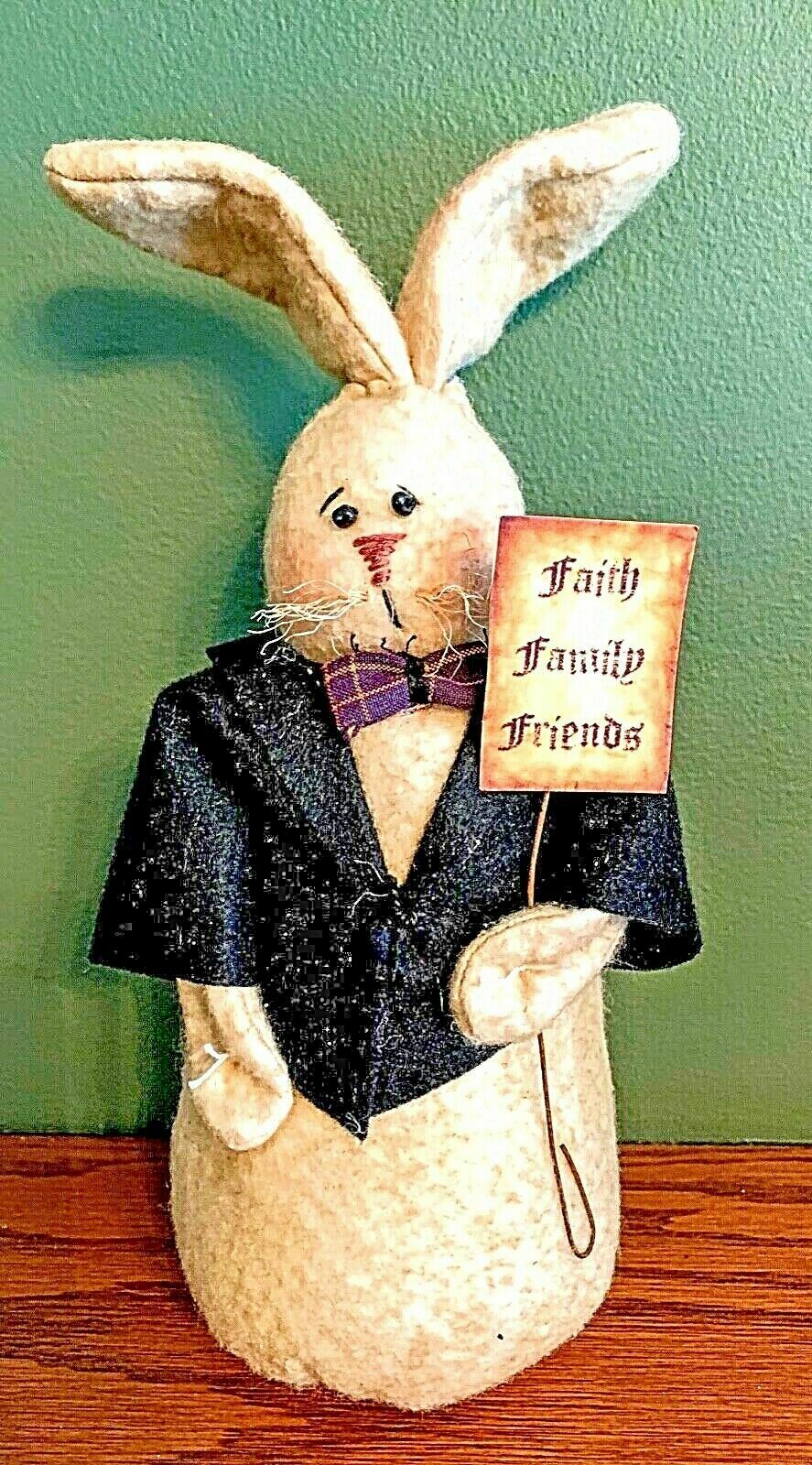 Primitive Handmade Spring Faith Family Friends 10" Bunny/Rabbit Farmhouse - The Primitive Pineapple Collection