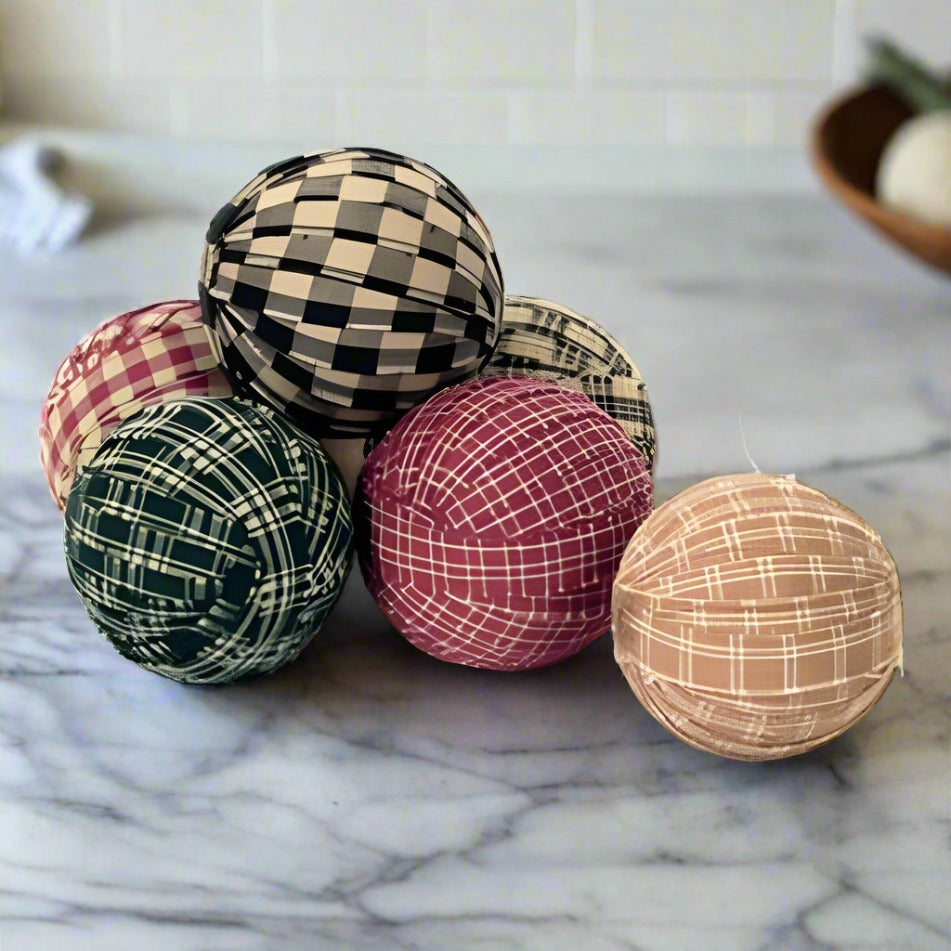 Primitive/Country 6 pc 2.5" Homespun Rag Balls Bowl Filler - The Primitive Pineapple Collection