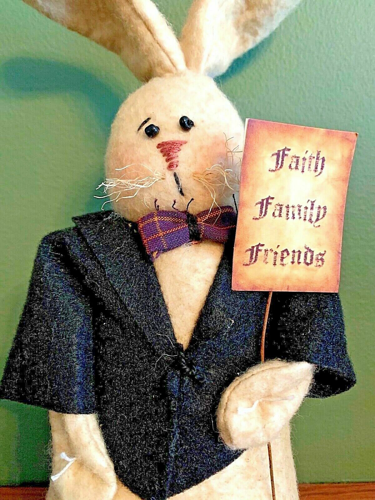 Primitive Handmade Spring Faith Family Friends 10" Bunny/Rabbit Farmhouse - The Primitive Pineapple Collection