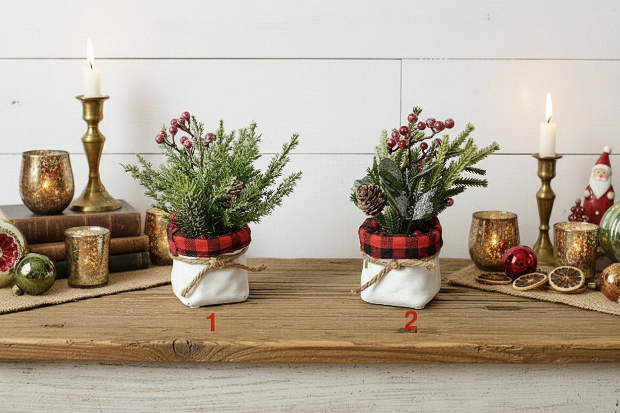 Primitive Country Christmas Snow Covered Pine Greens in Pot - The Primitive Pineapple Collection