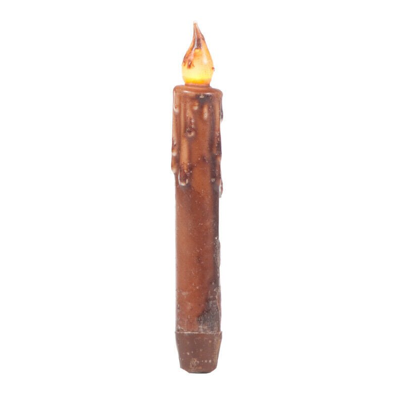 Primitive/Country Brown 7&quot; Battery Operated Flameless Taper Candle W/ Timer - The Primitive Pineapple Collection