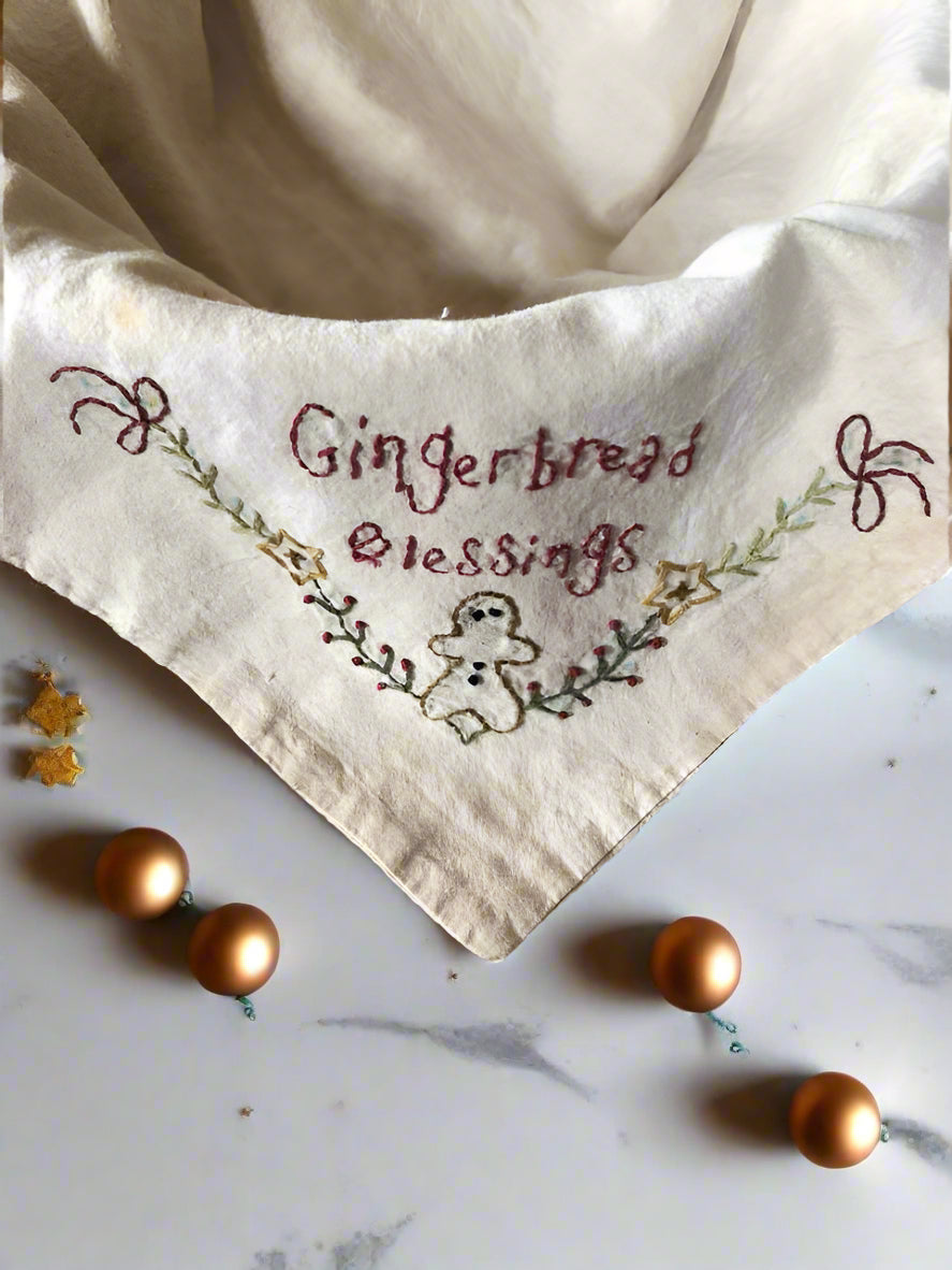 Primitive HandmadeTea Towel/Basket Liner Gingerbread Blessing - The Primitive Pineapple Collection