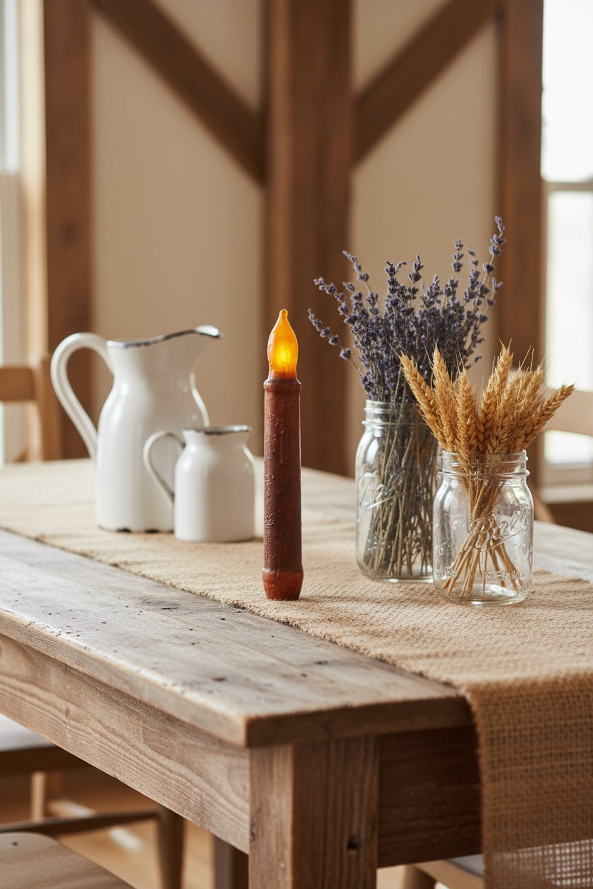 Primitive Farmhouse 6” grubby Tan Battery Candle w/ 6 hr Timer Holiday/ Christmas - The Primitive Pineapple Collection