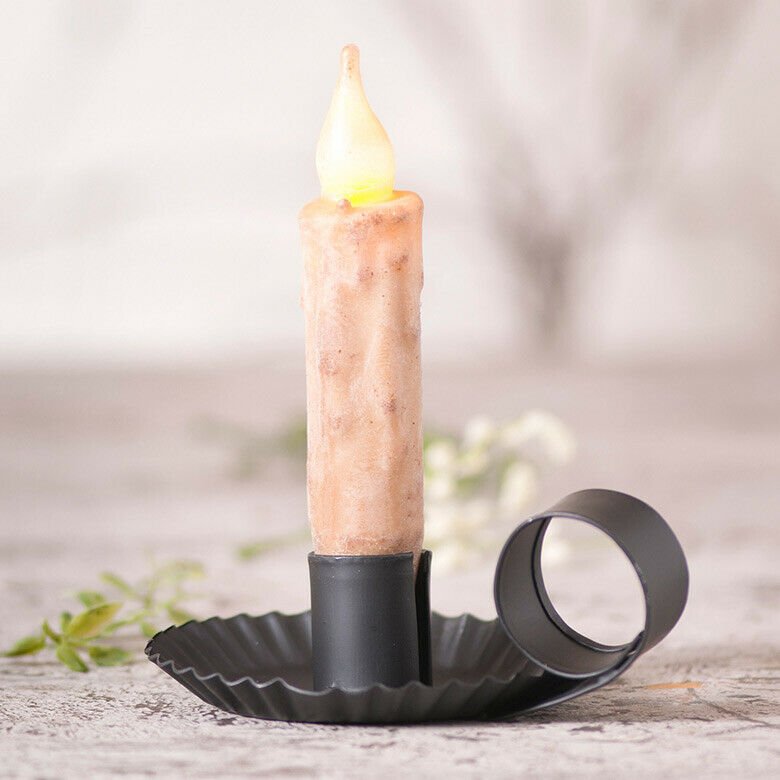 Primitive Colonial Chamberstick Taper Candle Holder Black – The