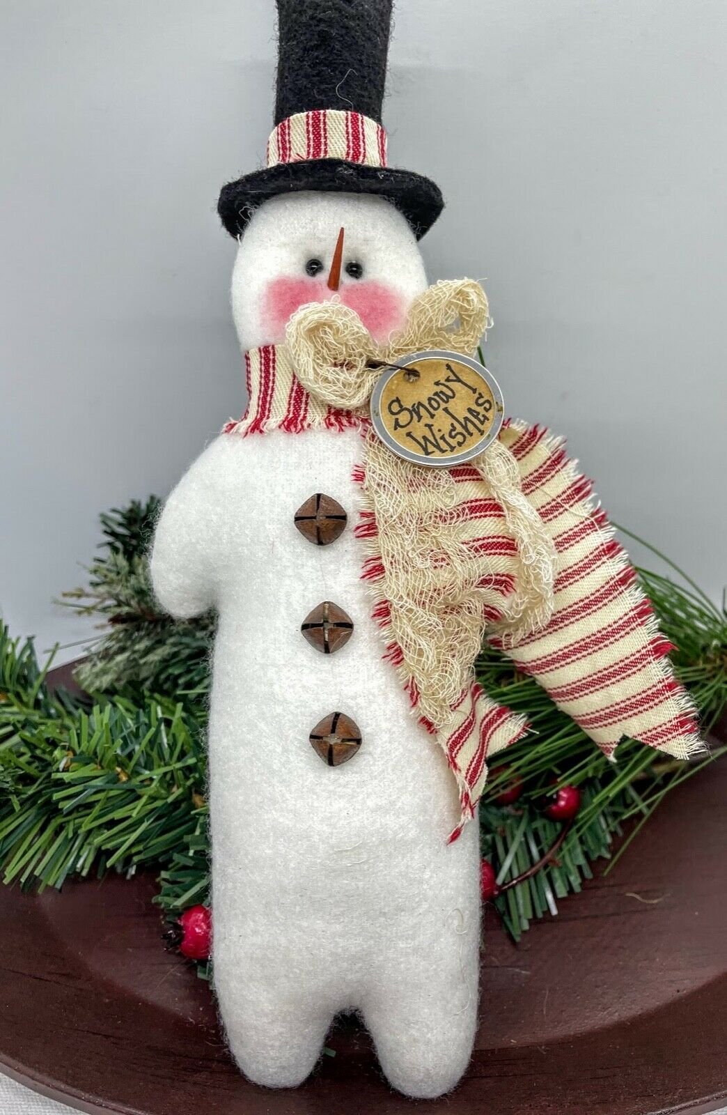 Primitive Christmas Handcrafted Snowy Wishes 11” Snowman Tuck - The Primitive Pineapple Collection