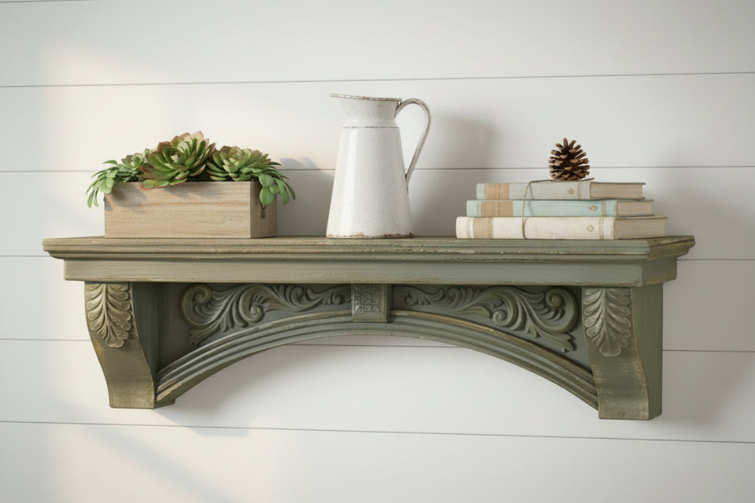 Primitive Country Mantle Shelf Distressed Aged Gray Vintage Look - The Primitive Pineapple Collection