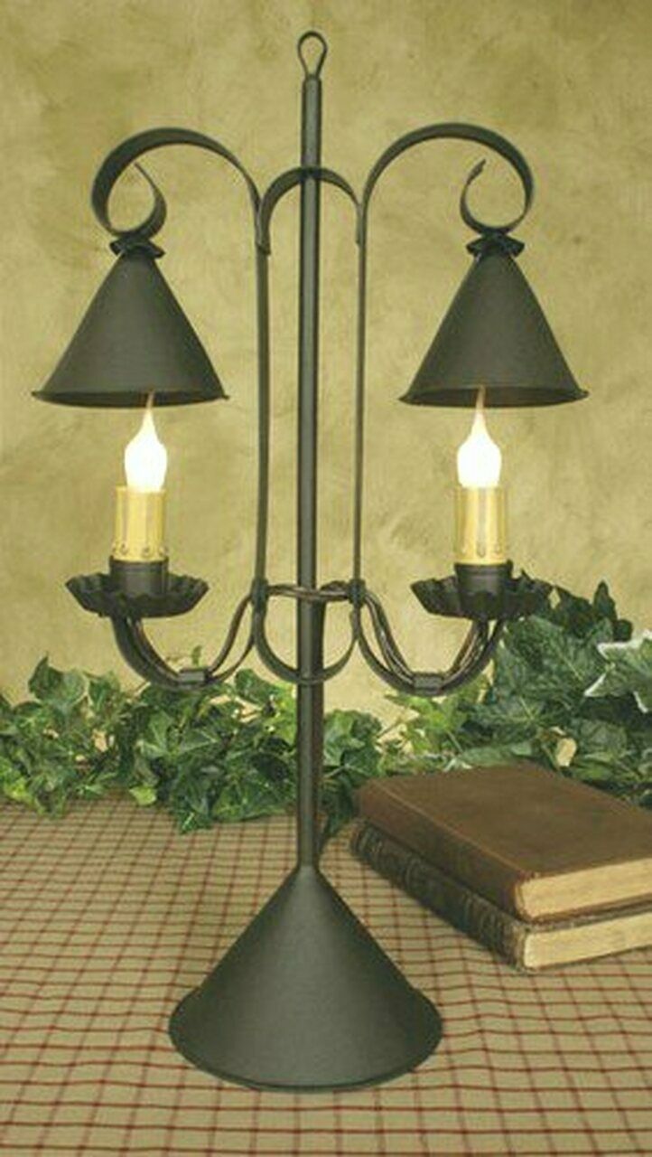 Primitive/ Colonial Double Lamp w/ Hanging Shade Accent Desk Lamp - The Primitive Pineapple Collection