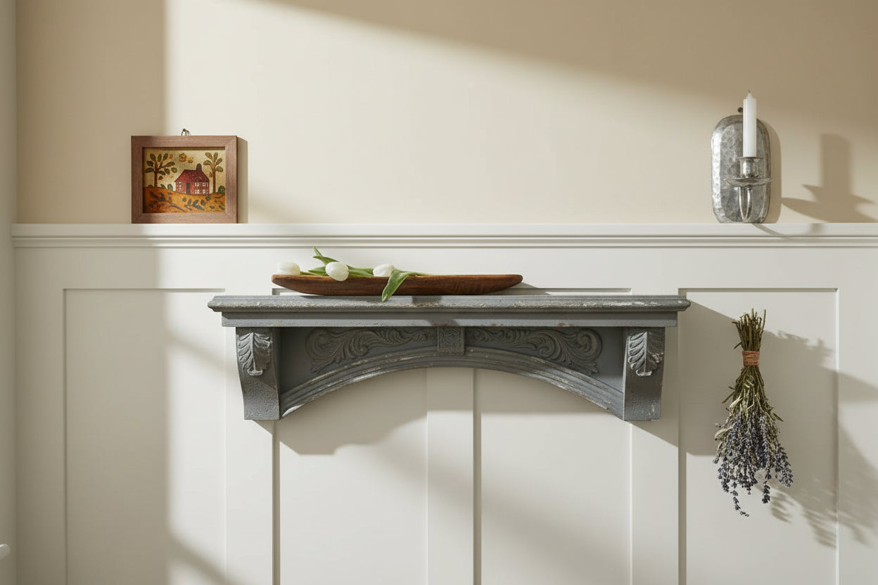 Primitive Country Mantle Shelf Distressed Aged Gray Vintage Look - The Primitive Pineapple Collection