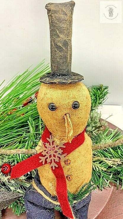 Primitive Scented Handmade Snowman with Top Hat 14&quot; Hang or sit Christmas - The Primitive Pineapple Collection