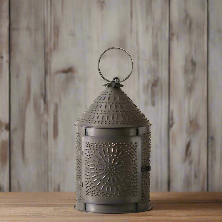 Primitive Colonial Electric Black 15 "Fireside Lantern Punched Tin - The Primitive Pineapple Collection