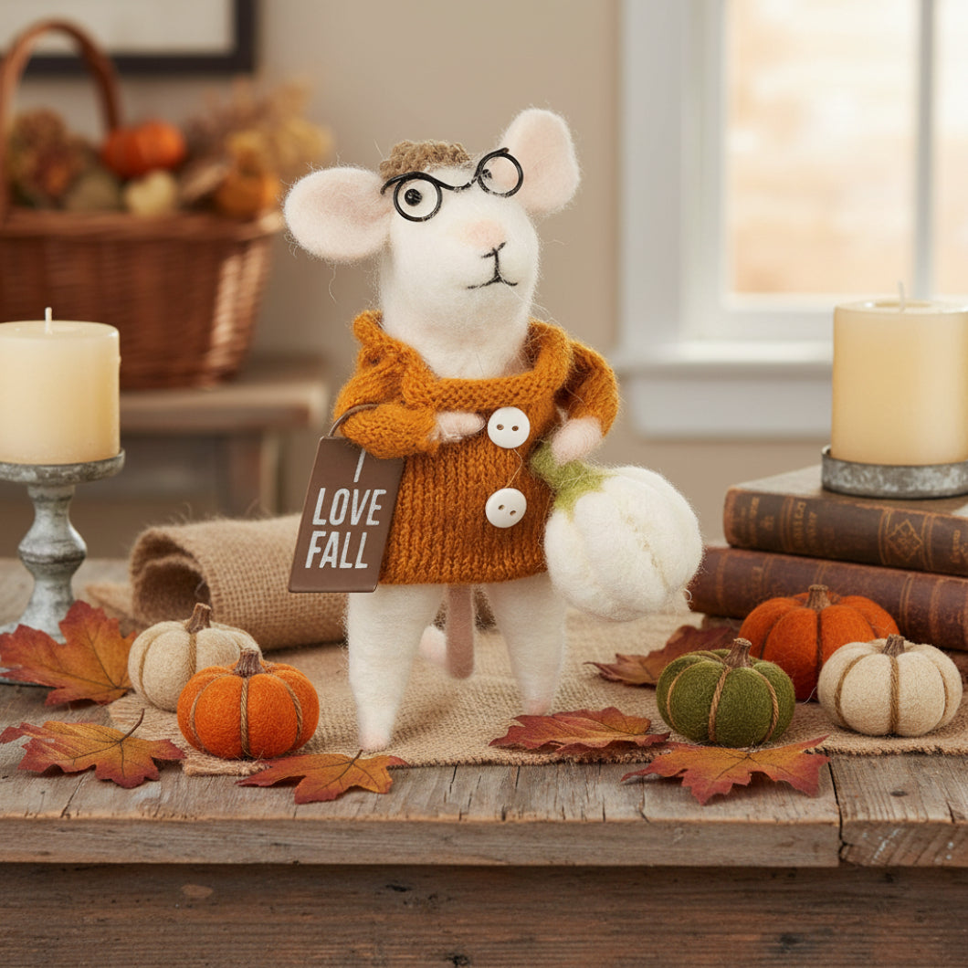 Primitive /Farmhouse Fall Thanksgiving Pumpkin Turkey Felt Mouse Ornament - The Primitive Pineapple Collection