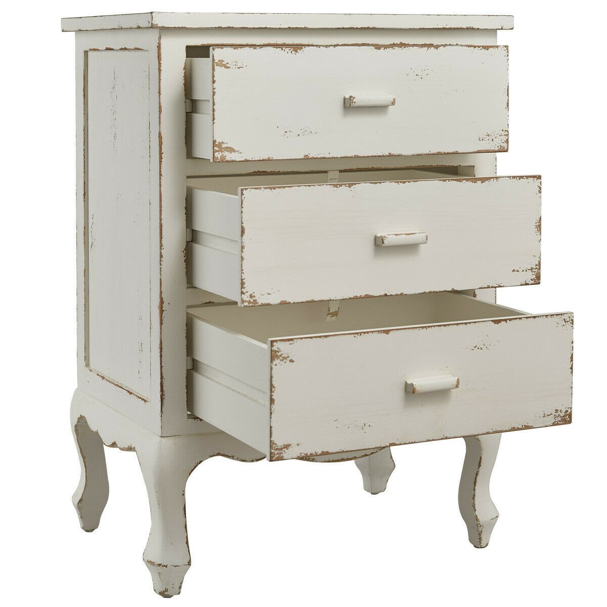 Primitive Distressed White 3 Drawer Cupboard Nightstand Farmhouse - The Primitive Pineapple Collection