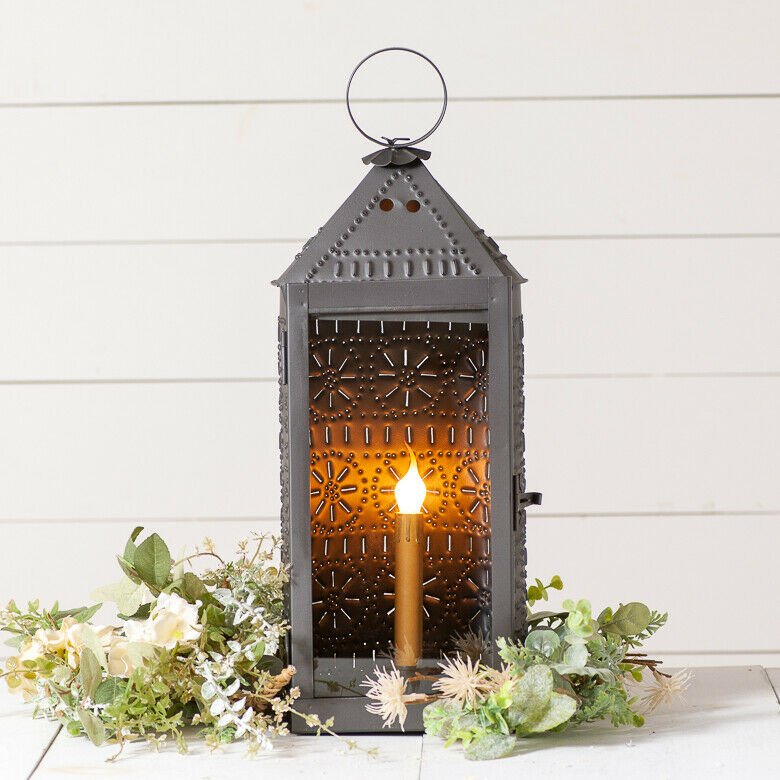 Primitive/Country Farmhouse Punched Tin Tall Harbor Lantern - The Primitive Pineapple Collection