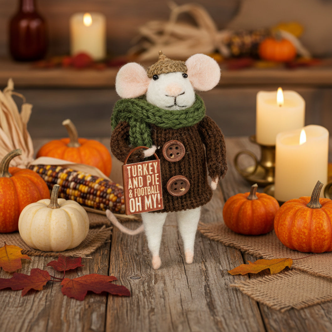 Primitive /Farmhouse Fall Thanksgiving Pumpkin Turkey Felt Mouse Ornament - The Primitive Pineapple Collection