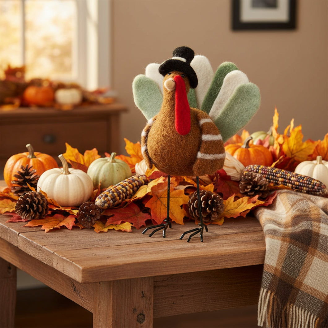 Primitive /Farmhouse Fall Thanksgiving Pumpkin Turkey Felt Mouse Ornament - The Primitive Pineapple Collection
