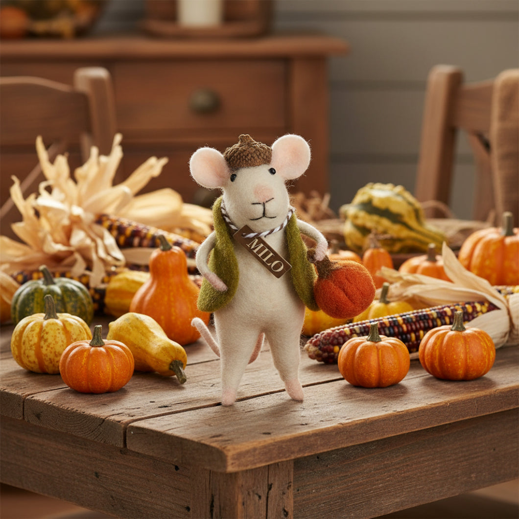 Primitive /Farmhouse Fall Thanksgiving Pumpkin Turkey Felt Mouse Ornament - The Primitive Pineapple Collection