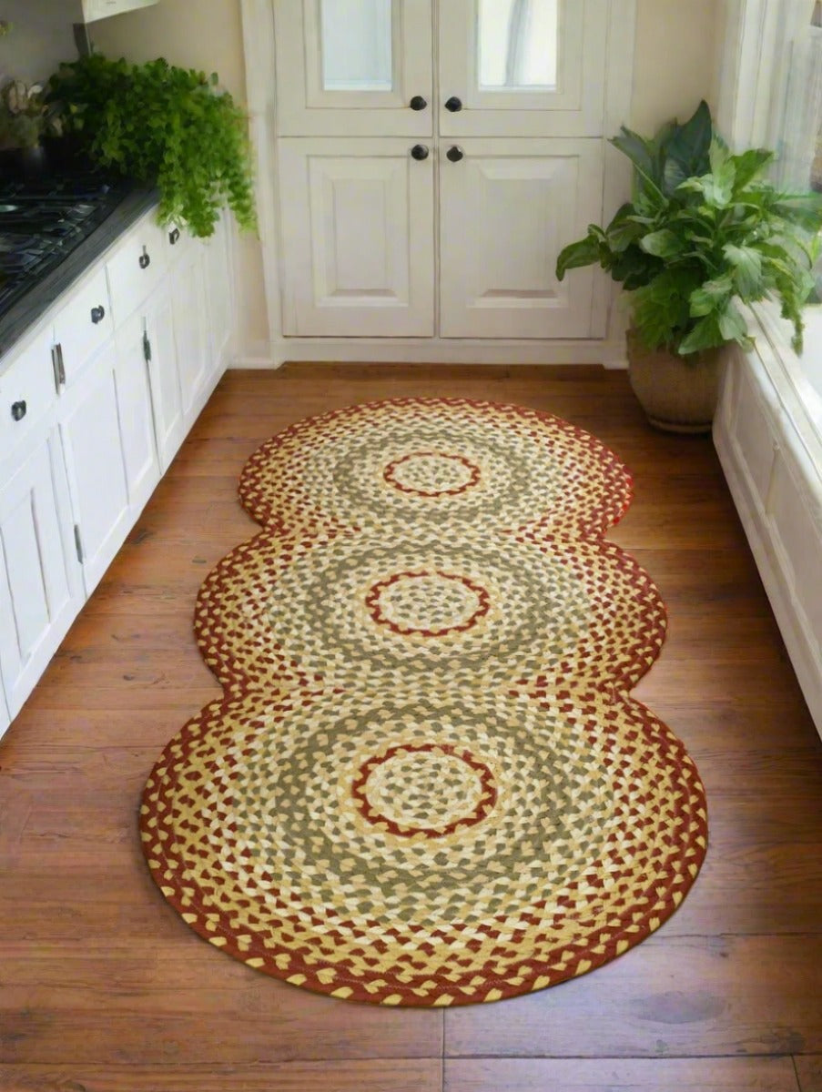 Primitive/Country Mill Village Braided Rug Runner 30&quot; X 72” - The Primitive Pineapple Collection