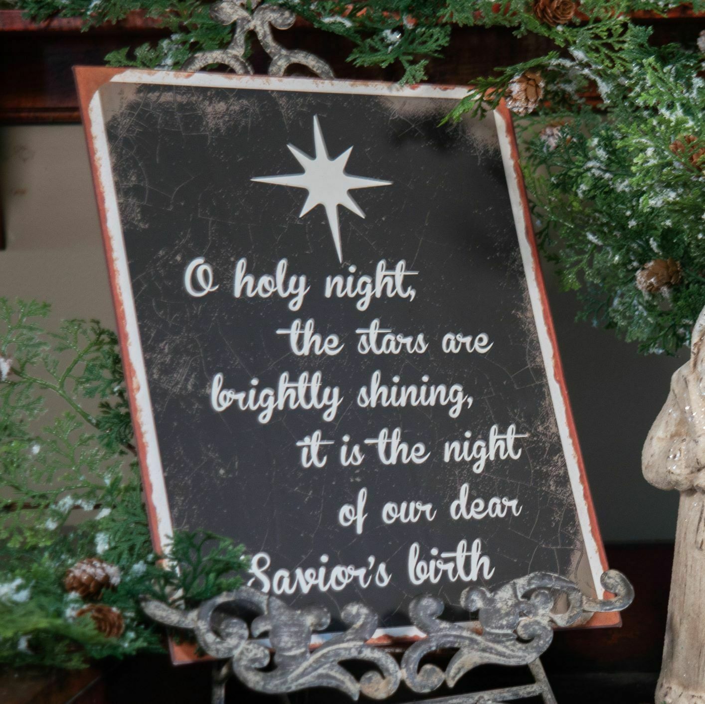Primitive Christmas Ragon House Distressed Metal Holy Night Tin Sign 14" - The Primitive Pineapple Collection