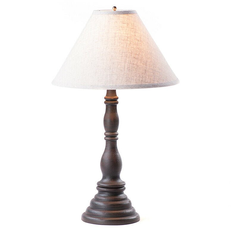 Primitive/Colonial Davenport Lamp in Americana Black w/ Linen Ivory Shade - The Primitive Pineapple Collection