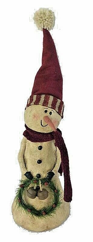 Christmas/Holiday Collectable 10” Snowman w/ Wreath Paper Mache - The Primitive Pineapple Collection