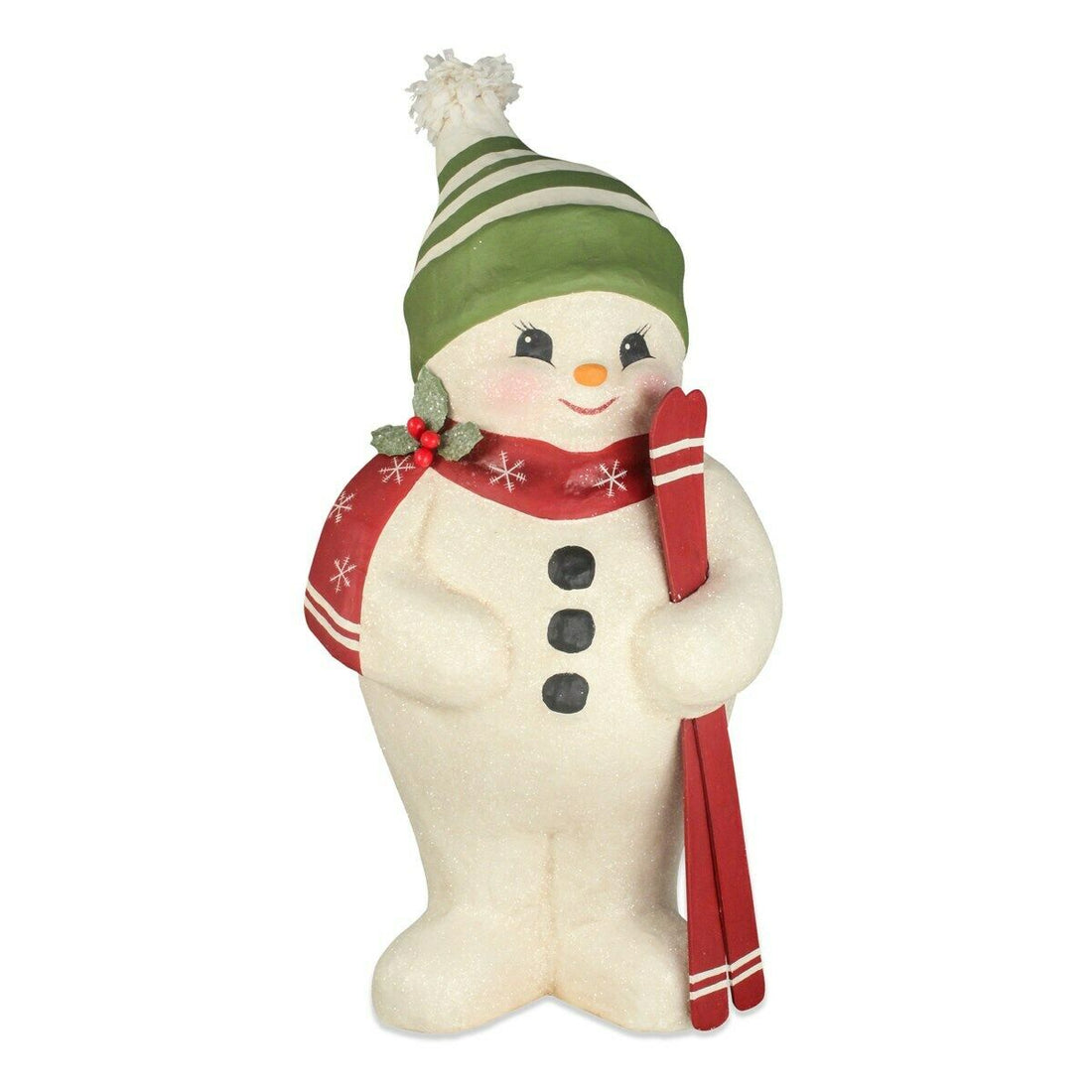 Bethany Lowe Christmas Snowman Holding Skis 16” TJ9503 - The Primitive Pineapple Collection