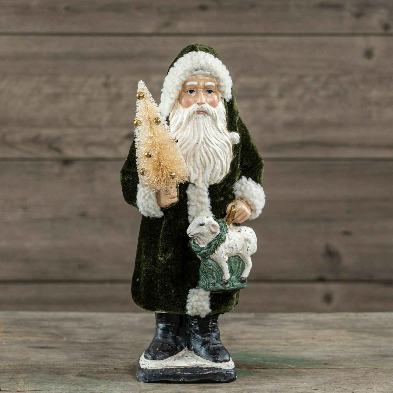Ragon House 10" Green Belsnickle Santa w/ Sheep Christmas Authorized Dealer - The Primitive Pineapple Collection