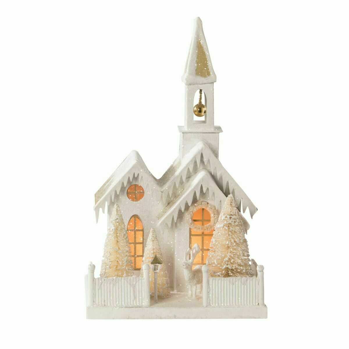 Bethany Lowe 16" Christmas Peaceful Church Bottle w/ Brush Tree LC9581 - The Primitive Pineapple Collection