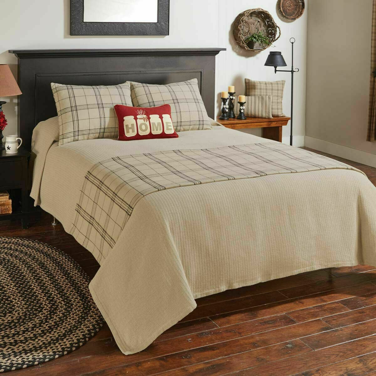 Primitive/Country Farmington Oatmeal King/Queen Bedspread Quilt - The Primitive Pineapple Collection