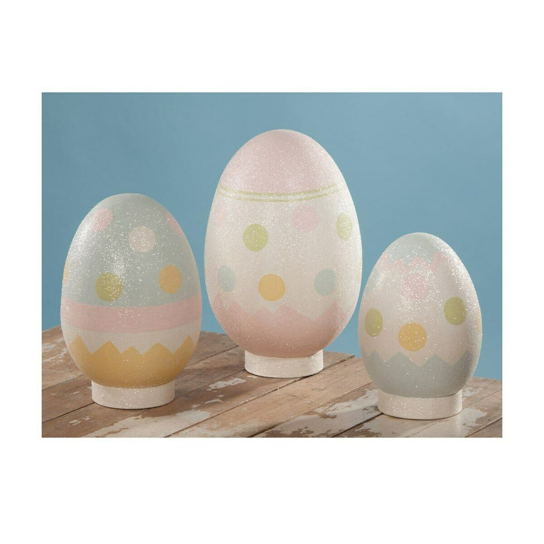 Bethany Lowe Spring/Easter 3 pc Paper Mache Large Easter Eggs - The Primitive Pineapple Collection
