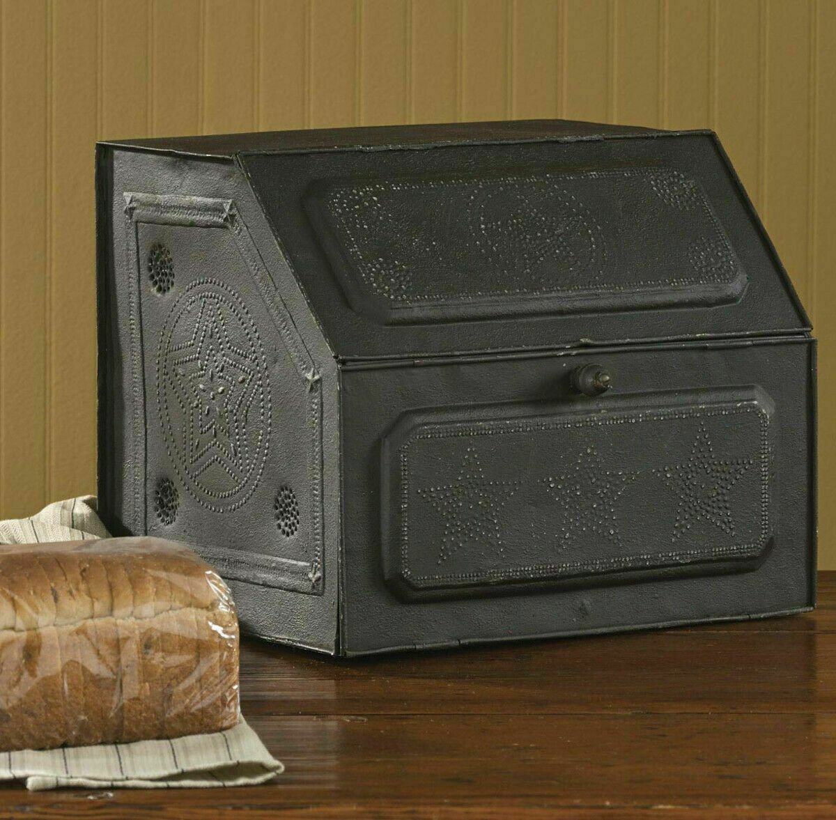 Primitive Farmhouse Black Speckled Star Metal Bread Box Vintage Style - The Primitive Pineapple Collection