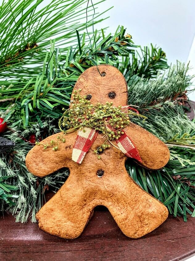 Primitive Handmade 5” Gingerbread Boy Sweet Annie Christmas Rusty Bells Hanging - The Primitive Pineapple Collection