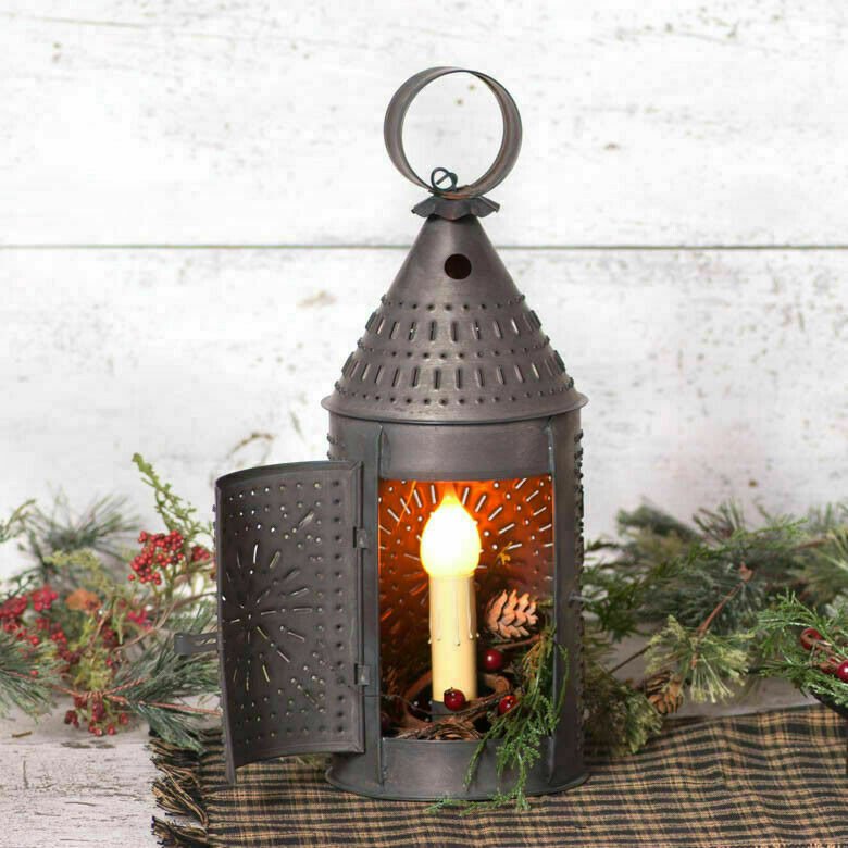 Primitive/Country Punched Tin 15-Inch Electric Revere Lantern - The Primitive Pineapple Collection