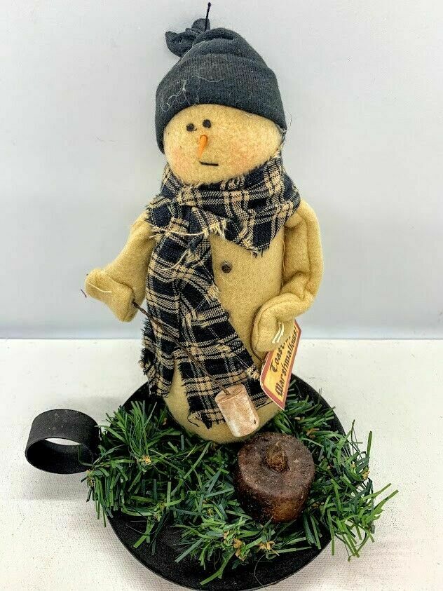 Primitive Grungy Handmade SNOWMAN Roasting Marshmallows w/Tea Light Christmas - The Primitive Pineapple Collection
