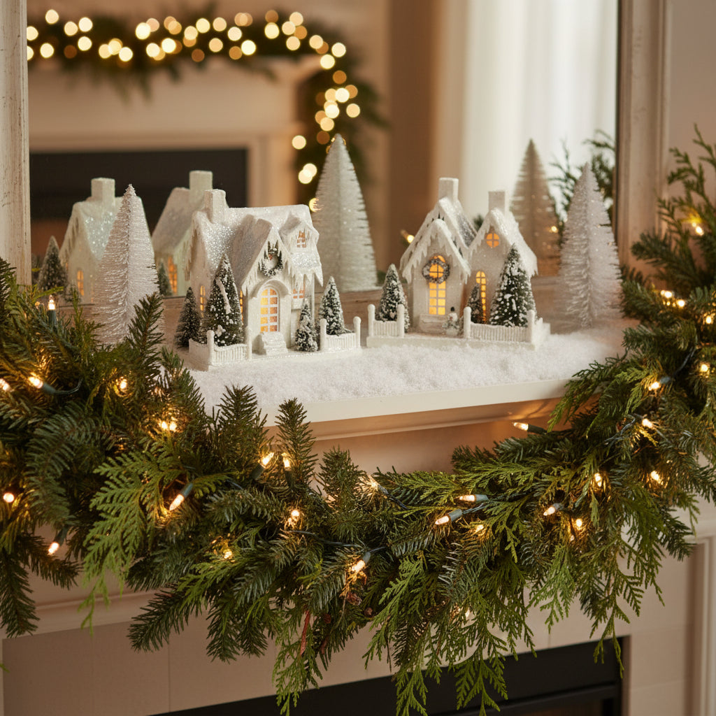 Christmas Bethany Lowe Large Ivory Cottage 2pc Putz Houses LG1775S - The Primitive Pineapple Collection