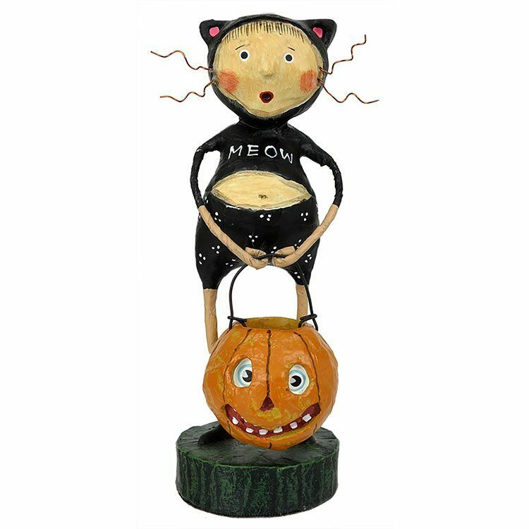 ESC and Company Fraidy Cat Jack O Lantern Figurine Lori Mitchell 70318 - The Primitive Pineapple Collection