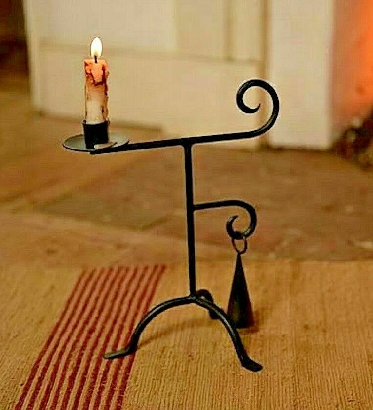 Primitive Colonial Chamberstick Taper Candle Holder Black – The